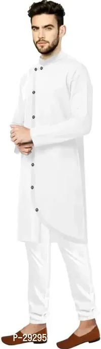 Reliable White Cotton Blend Solid Knee Length Kurta For Men-thumb3