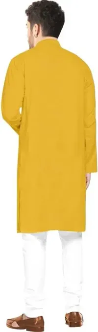 Reliable Yellow Cotton Blend Solid Knee Length Kurta For Men-thumb1