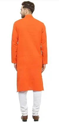 Reliable Orange Cotton Blend Solid Knee Length Kurta For Men-thumb1