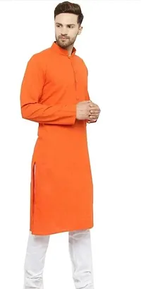 Reliable Orange Cotton Blend Solid Knee Length Kurta For Men-thumb3