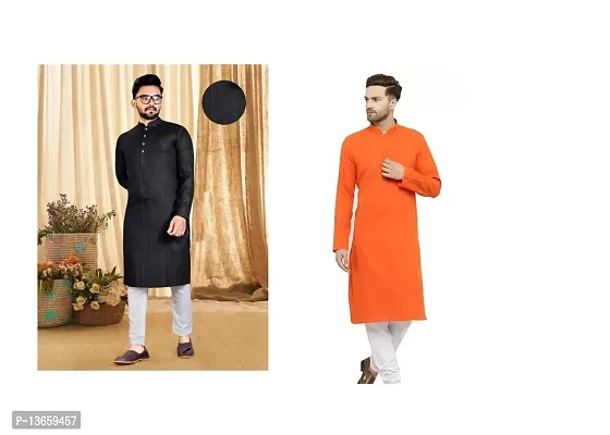 Stylish Fancy Cotton Blend Straight Kurta Combo For Men Pack Of 2