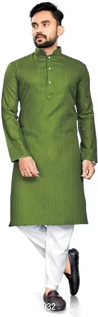 Reliable Green Cotton Blend Striped Knee Length Kurta For Men-thumb0