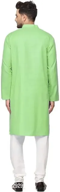 Reliable Green Cotton Blend Solid Knee Length Kurta For Men-thumb2