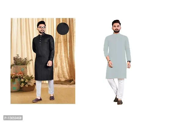 Stylish Fancy Cotton Blend Straight Kurta Combo For Men Pack Of 2