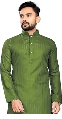 Reliable Green Cotton Blend Striped Knee Length Kurta For Men-thumb2