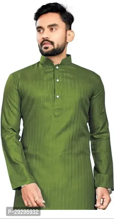 Reliable Green Cotton Blend Striped Knee Length Kurta For Men-thumb3