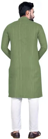 Reliable Green Cotton Blend Striped Knee Length Kurta For Men-thumb2