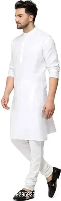 Reliable White Cotton Blend Solid Knee Length Kurta For Men-thumb3