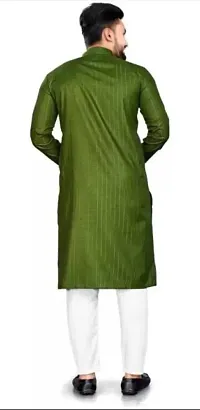 Reliable Green Cotton Blend Striped Knee Length Kurta For Men-thumb1