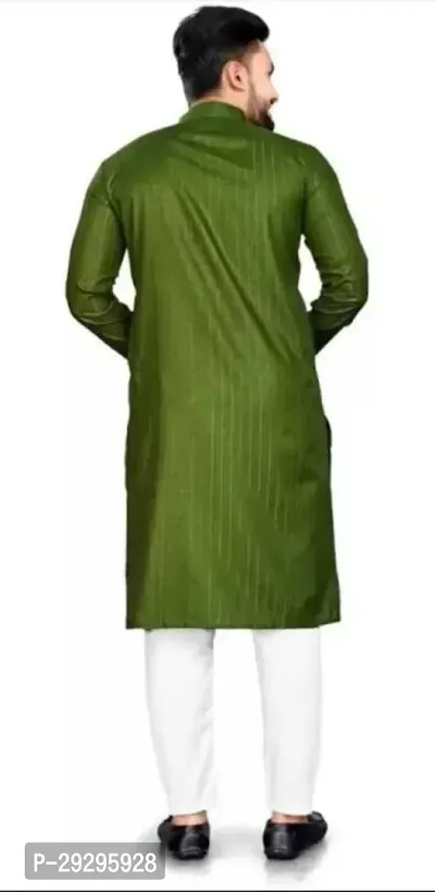 Reliable Green Cotton Blend Striped Knee Length Kurta For Men-thumb2