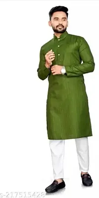 Reliable Green Cotton Blend Striped Knee Length Kurta For Men-thumb3