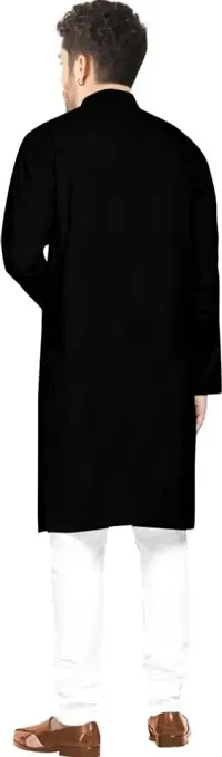 Reliable Black Cotton Blend Solid Knee Length Kurta For Men-thumb1