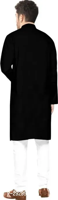 Reliable Black Cotton Blend Solid Knee Length Kurta For Men-thumb2