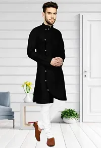 Reliable Black Cotton Blend Solid Knee Length Kurta For Men-thumb3