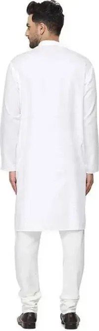 Reliable White Cotton Blend Solid Knee Length Kurta For Men-thumb1