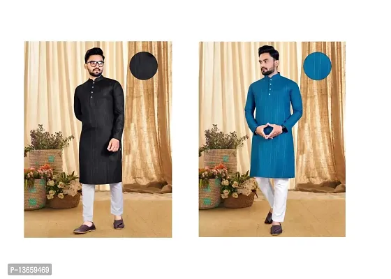 Stylish Fancy Cotton Blend Straight Kurta Combo For Men Pack Of 2