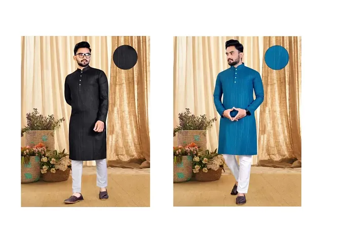 Stylish Fancy Blend Straight Kurta Combo For Men Pack Of 2