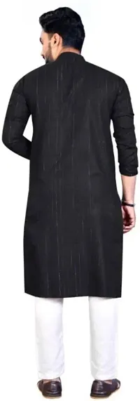 Reliable Black Cotton Blend Striped Knee Length Kurta For Men-thumb2