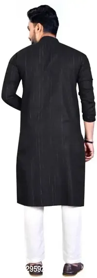 Reliable Black Cotton Blend Striped Knee Length Kurta For Men-thumb3