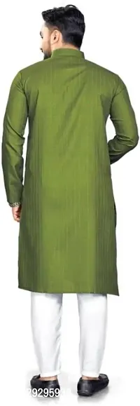 Reliable Green Cotton Blend Striped Knee Length Kurta For Men-thumb2