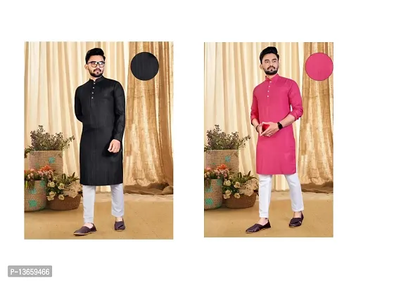 Stylish Fancy Cotton Blend Straight Kurta Combo For Men Pack Of 2-thumb0