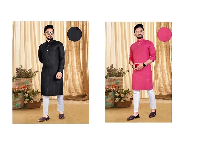 Stylish Fancy Blend Straight Kurta Combo For Men Pack Of 2