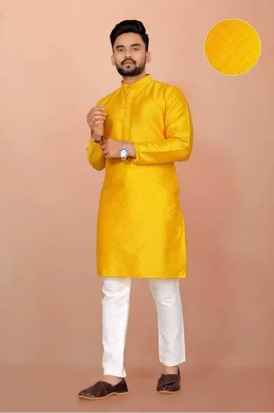 Versatile Men's Jacquard Kurta: Double-Pocket Elegance with Unique Color Contrast