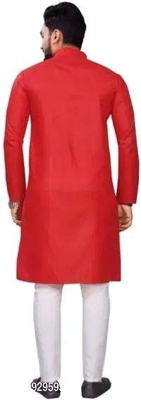 Reliable Red Cotton Blend Striped Knee Length Kurta For Men-thumb2