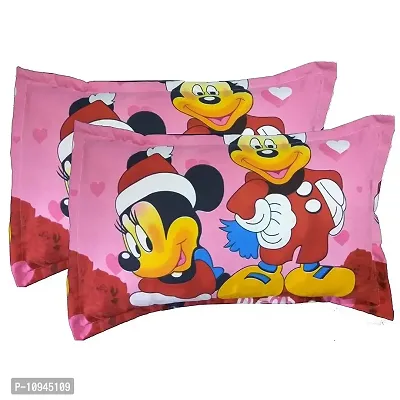 KIHOME Printed Microfibre Pillow Covers  Pillow Case (Set of 2) (4pcs Pillow Covers) (Pink Mickey)