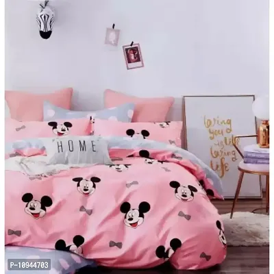 KIHOME 144TC Microfiber King Size Double Bedsheet with 2 Pillow Covers- Pink Mickey