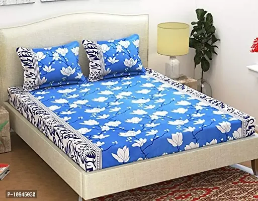 KIHOME 3D Floral Microfiber 144TC Double Bedsheet with 2 Pillow Covers- Blue