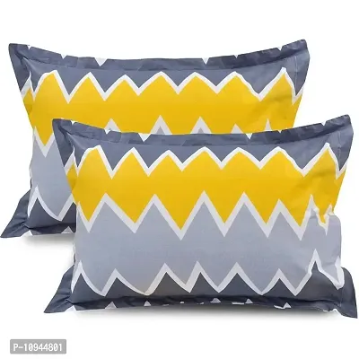 KIHome Microfiber 144 TC Pillow Cover, 17"" x 27"" Inch, Set of 2 ( Yellow & Black White )-thumb2