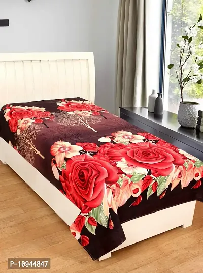 KIHOME 144 TC Microfiber Printed 1 Single Bedsheet Without Pillow Cover (Size: 60 x 90 inch, Color :Red Rose Topsheet)