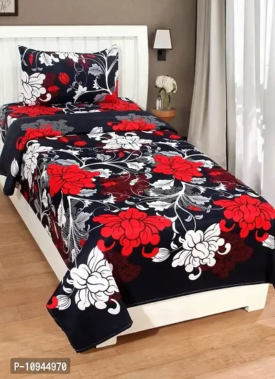 KIHOME 144 TC Cotton Single Bedsheet with Pillow Cover -Black