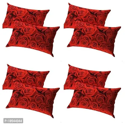 KIHOME Beautiful Microfiber Rose Flower Red Color Pillow Cover - Pack of 4