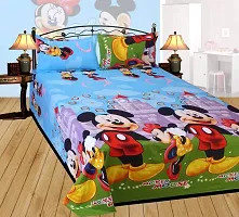 KIHOME Microfiber 3D Print Double Bedsheet with 2 Pillow Covers- Teddy, Multicolor-thumb1