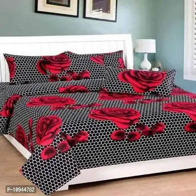 KIHOME 3D Rose Floral Microfiber 144TC Double Bedsheet with 2 Pillow Covers - Red & Beige-thumb0