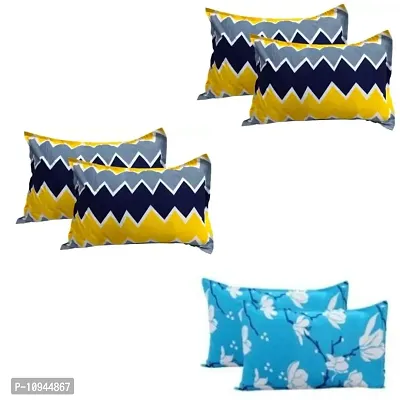 KIHome Microfiber 144 TC Pillow Cover, 17 x 27 Inch, Microfiber Beautiful Flower Printed Pillow Cover Set of 3 ( Yellow  Blue)