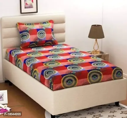 KIHOME 144 TC Cotton Single Bedsheet with Pillow Cover -Multi