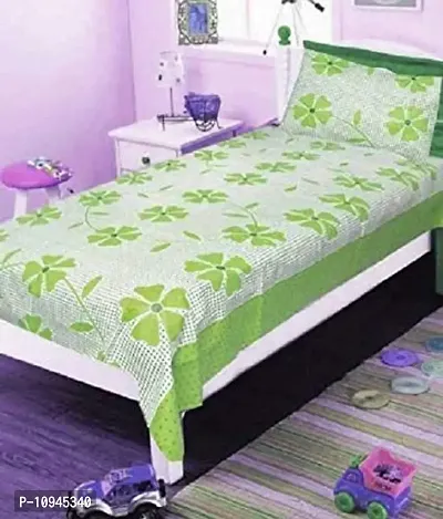 KIHOME 144 TC Cotton Single Bedsheet with Pillow Cover -Green Fruty