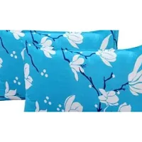 KIHOME Printed Microfibre Pillow Covers  Pillow Case (Set of 2 pcs Pillow Covers) (Blue Flower)-thumb1