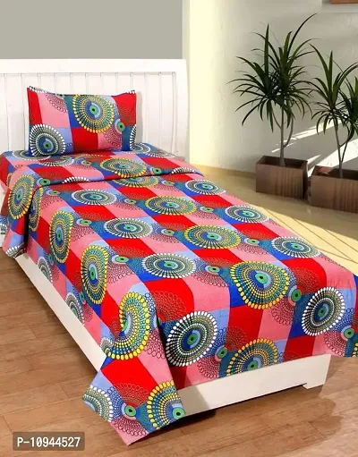 KIHOME 144 TC Cotton Single Bedsheet with Pillow Cover -Multi