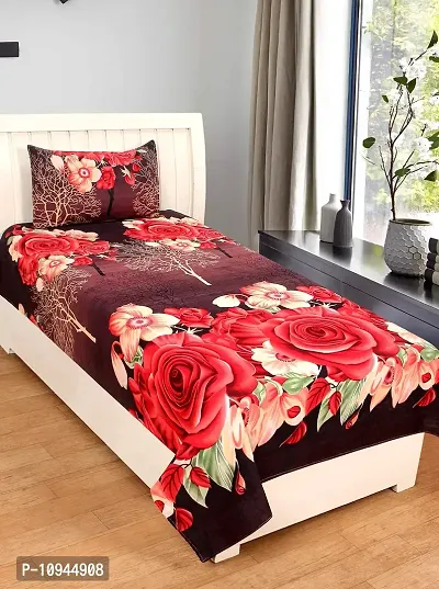 KIHOME 144 TC Rose Printed Cotton Single Bedsheet with Pillow Cover -Red-thumb0