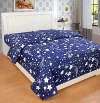 KIHOME Microfiber 120 TC Double Bedsheet Without Pillow Cover- Blue Star-thumb1