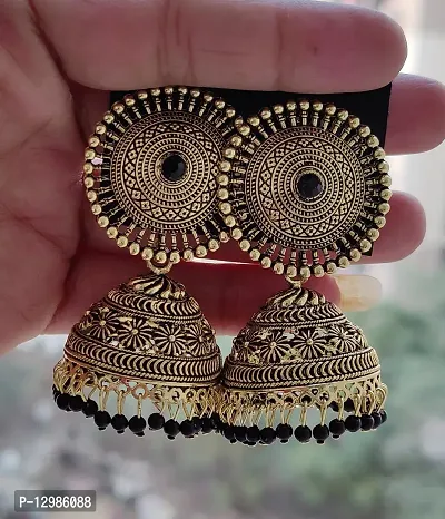 Stylish Black Alloy Beads Jhumkas Earrings For Women