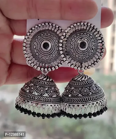 Stylish Black Alloy Beads Jhumkas Earrings For Women