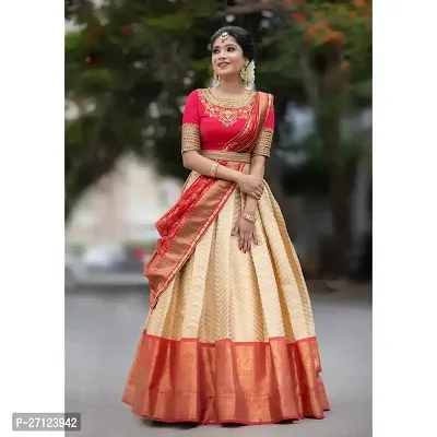 Stylish Red Art Silk Jacquard Lehenga With Choli And Dupatta Set For Women-thumb0