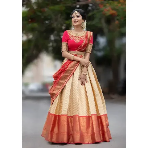 Stylish Art Silk Jacquard Lehenga With Choli And Dupatta Set For Women