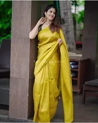 Beautiful Yellow Art Silk Saree with Blouse piece For Women-thumb2