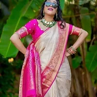 Beautiful Peach Art Silk Saree with Blouse piece For Women-thumb1